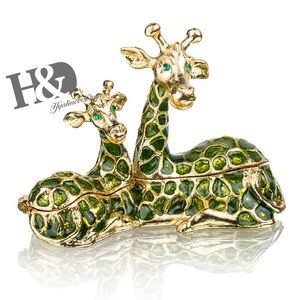 ingrosso casella di posta-Hd handmade seduta giraffa mamma con bambino gioiello gingillo scatola decorativa metallo gioielli anello supporto regalo di natale decorazione domestica