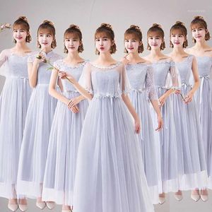 Ethnic Clothing Vestido Grey Bridesmaid Dress Simple Women Evening Bride Wedding Prom Party Graduation Gown Lace Skirt Girl1