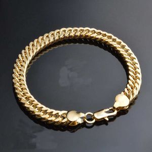 mens solid gold chain bracelets toptan satış-18 K Katı Güzel Altın Kaplama Curb Zincir Bağlantı Bilezik mm Erkek Bayan Hediye Çarpıcı