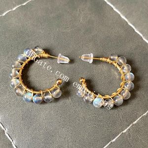 30Pairs Elegant Women s k Gold Filled Hand Wrapped mm Genuine Round Natural Rainbow Labradorite Moonstone Gemstone Beads C Hoop Earrings