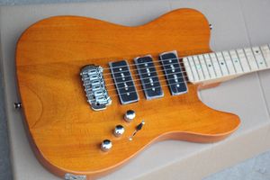 Fabriksanpassad brun elektrisk gitarr med krom hårdvara fågel ögonlönn nacke p90 pickups mahogny kropp abalone fret inlay kan anpassas