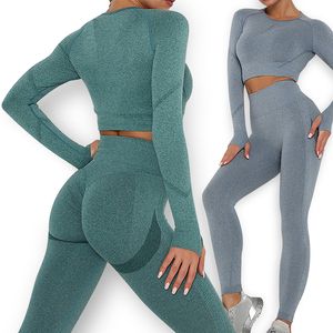 Women s seamless Yoga sets sports training clothes high waist tights fitness yoga sets