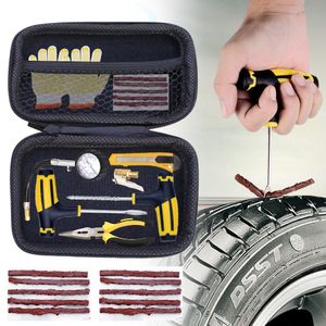 Bildäck Reparationsverktyg Kit W Eva Storage Case Studding Tool Set Auto Bike Puncture Plug Garage Neice Nose Tång Bill Tillbehör