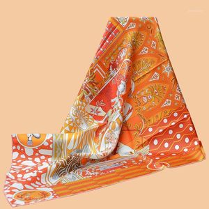 Scarves Huajun Store 古典的なオレンジ色の La Danse des Amazones シルクスカーフ ツイル印刷 反りアンチリンクル 手作りステッチアップ1