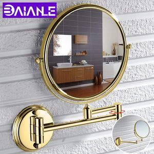altın banyo aynaları toptan satış-Aynalar Banyo Aynası Paslanmaz Çelik Duvara Monte Kozmetik Büyüteç Makyaj Altın inç Katlanır Çift Taraflı Döner