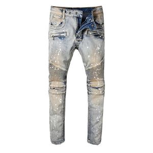 Wholesale women destroyed jeans for sale - Group buy 2020 designer Balmian Pants Men Women T Shirts Panther Print Army Green Destroyed Mens Slim Denim Straight Biker Skinny Jeans Men