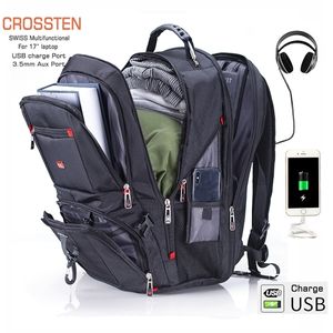 швейцарский ноутбук оптовых-Crossten Рюкзак для ноутбука Водонепроницаемый USB Charge порт в швейцарском стиле Многофункциональный рюкзака Schoolbag Mochila Пешеходные дорожная сумка Q1104
