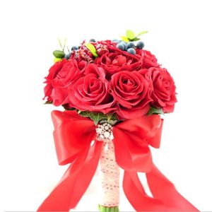 Wholesale red rose wedding bouquet bride for sale - Group buy Decorative Flowers Wreaths Handmade Red Rose Artificial Bride Hand Holding Flower Wedding Bouquet For Bridesmaid Bridal Bouquets