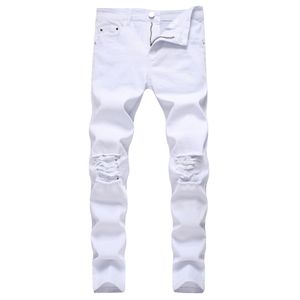 Godliku White Mens Jeans Ripped Distressed Black Skinny Denim Hip Hop Button Stretch Pants