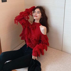 Women s Sweaters Bella Philosophy Sexy Lady Sweater Hollow Out Off Shoulder Knitted Cropped Pullovers Chic Tassels Jumper Sueter Fall Sweate