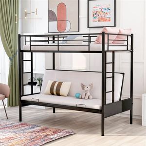 Wholesale US Stock Twin over Full Metal Bunk Bed, Multi-Function,Bedroom Furniture Black a24