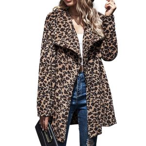 леопардовый принт искусственный мех оптовых-Женский меховой из искусственных женщин леопардовый принт пальто осень зима теплая толстая куртка женская пушистая плюшевая верхняя одежда мода Slim Fit пальто
