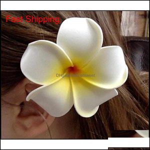 frangipani beyaz toptan satış-Saç Klipler Barrettes Takı Klip Bayan Kızlar Hawaii Plumeria Köpük Çiçek DIY Şapkalar PE Frangipani Firkete Beyaz Sarı QPNQW Bırak