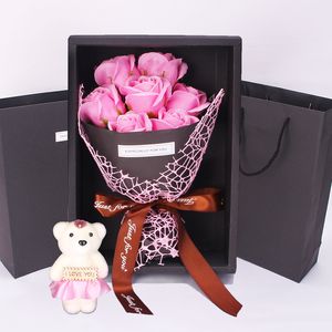 7 Roses Soap Flower Gift Box Small Bouquet Valentines Day Event Gift Christmas Gifts Present Cute Decorative Flowers VTKY2164