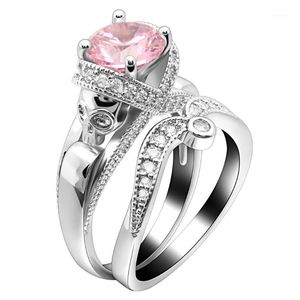 Cluster ringer UFooro Skull Ring Sats Luxury Claddagh Vintage Promise Heart Love CZ Zircon Bröllop Band Kvinnors förlovnings smycken1