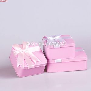 Wholesale tins for candy for sale - Group buy Square Gift Box Pink Color Candy Case Tin Metal Bonbonniere with Ribbon Emptry Box Lothigh quatity