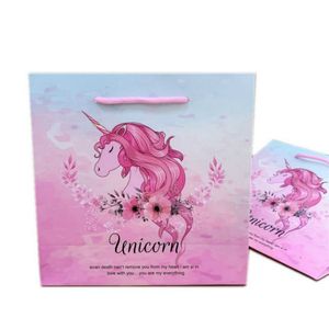 boynuzlu at bebek duş iyilik toptan satış-Karikatür Unicorn Okul El Çantası Hediye Paketi Bebek Duş Parti Çocuklar Kağıt Doğum Günü Dekorasyon Şekeri