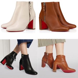Wholesale black ankle chunky shoes resale online - Woman booty Luxury designer Spike Boot shoe Red bottom shoes pump Ziptotal sheepskin leather ankle boots outside zip spikes round toe chunky heels Black EU35