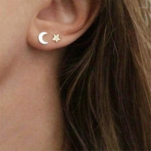 Stud Meetvii Tiny Stainless Steel Moon Star Earrings Punk Jewelry Gold Asymmetry For Party1