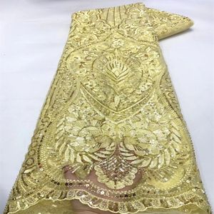 tecido nupcial em marfim venda por atacado-Lantejoulas de tecido de renda francesa Lantejoulas africano frisado para o vestido de noiva de casamento marfim com grânulos