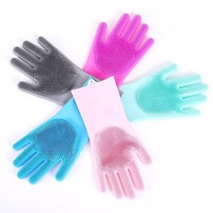 dish cleaning gloves großhandel-Fünf Fingers Handschuhe ein paar Geschirrspüler Reinigung Magie Silikon Gummi Teller Waschhandschuh für Haushaltswäscher Küche sauberes Werkzeug Scrub1