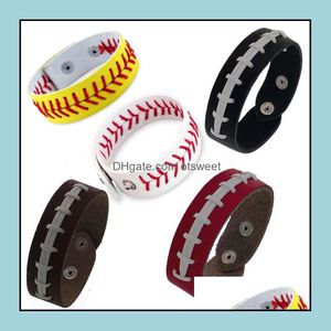 pulseras de softbol al por mayor-Charm Bracelets Jewelry Classic Softbol Cuero de Béisbol Pulsera Pulsera Drop Entrega GV5SE