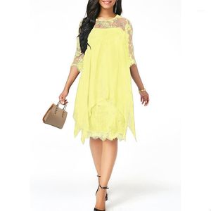 Casual Dresses Women s Fashion Lace Elegant Overlay Solid Color Three Quarter Sleeve Plus Size S XL1