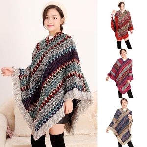 Wholesale v neck ponchos for sale - Group buy Scarves Autumn Women Cardigan Shawl Fashion Loose Sweater Cloak Knitted Tassel Poncho Female Diagonal Striped V Neck Pullover Coat
