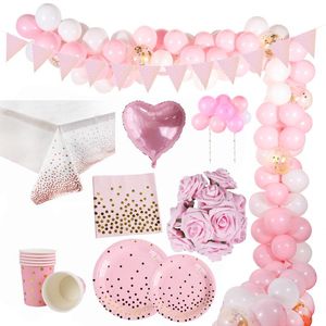 Party Decoration Pink Dot Disposable Tableware Girl Urodziny Puchar Płyty Słomki st Decor Dzieci Dostawy Baby Shower