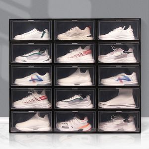 Fällbar plastsko låda tjockare dammsäker flip stapelbar shoebox transparent låda sortera ut skor skåp sko arrangör VT1865