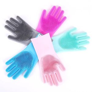 dish cleaning gloves großhandel-Fünf Fingers Handschuhe ein paar Geschirrspüler Reinigung Magisches Silikongummi Teller Waschhandschuh für Haushaltswäscher Küche sauberen Werkzeugpeeling