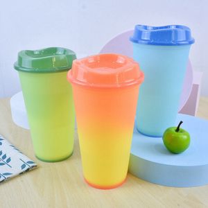 16oz Color Changing Cup HOT Water Magic Plastic Reusable Drinking Tumblers with Lid Beer Mugs Coffee Cups CYZ2926