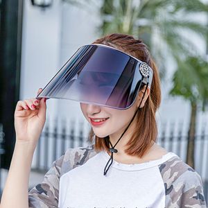 Designer Sun Hat Dames Zomer Plastic Vizier UV Bescherming Gezicht met Schild Paardenstaart Wide Bravel Safe Herbruikbare Masker Anti Spitting
