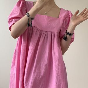 ingrosso più abiti di bolla di formato-Abiti casual moda manica corta abito estivo coreano chic quadrato colletto mini plus size bianco rosa bolla principessa