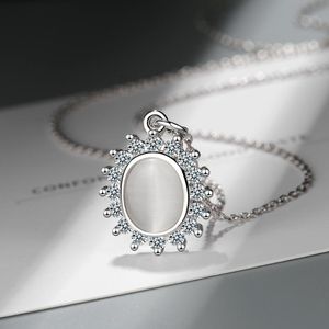 Wholesale birthday gifts wife resale online - Pendant Necklaces Women Silver Color Created Oval White Opal Flower Cubic Zirconia Necklace Birthday Gifts For Wife