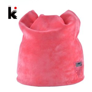 Wholesale skull cap with ear flaps resale online - Beanie Skull Caps Winter Beanie Hat Ladies Cat Girls Hats For Women Beanies Fluff Russia Skullies Touca Cap With Ear Flaps