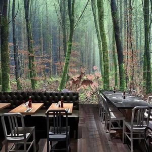 注文の近代的な美術の壁画の3 dの森のエルク風景写真背景写真壁紙レストランの装飾絵画1
