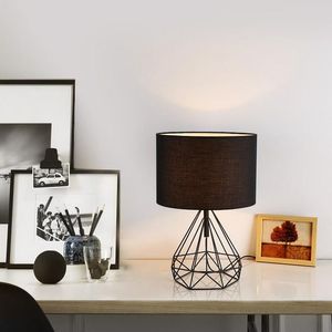 geometrik masa lambası toptan satış-Nordic Retro Geometrik Masa Lambası Altın Siyah Beyaz Hollis Elmas Tasarım Bez Gölge Masa Lambaları Yatak Odası Ev Dekor Işık Fikstür