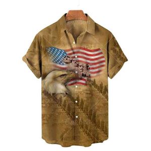 camisas hawaianas a juego al por mayor-Animal Eagle Pattern Hawaiian Fashion American Street All Match Shirt Short Short Unisex Cómodo Tops de gran tamaño XL