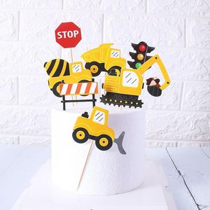 Other Festive Party Supplies Construction Vehicle Excavator Cake Toppers For Boy s Happy Birthday Cupcake Topper Fireman Plane