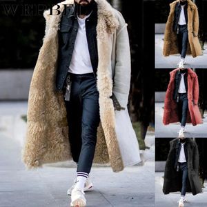 Mandylandy Winter Mens Jacket Cardigan Lapel Long Coat Ull Varm Vindtät Overcoat Fur Collar Coat