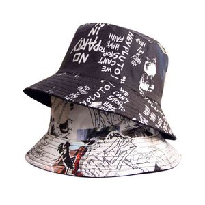 bob şapkaları toptan satış-Yaz Mektup Graffiti Kova Şapka Kadın Erkek Moda Plaj Güneş Şapkaları Geri Dönüşümlü Bob Chapeau Femme Panama Şapka Balıkçı