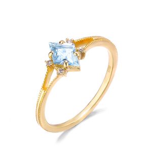 Diamant form blå topas ring ren sterling silver k gul guldpläterad cz sten engagemang bröllop smycken för kvinnor