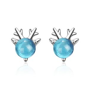 Stud Qiamni Creative Christmas Animal Blue Elk Kryształ Deer Kolczyki Kobiety Biżuteria Biżuteria Ozdoby Pendientes