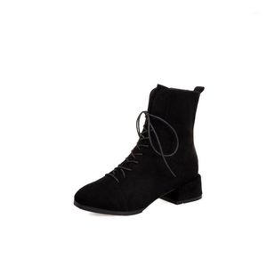 Wholesale station boots for sale - Group buy Boots European Station Autumn And Winter Low heeled Women s Pointed Frosted Lace Thick With British Short Boot1
