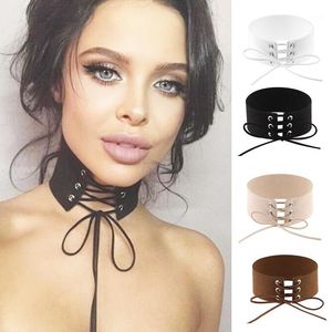 ingrosso pizzo goth-Chokers Harajuku Anime Goth Lace Up Choker Collana Gothic Gothic Black Wide Ribbon Chocker Gioielli Gioielli in pelle Collier
