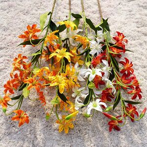 kaplan dokunmatik toptan satış-Dekoratif Çiçekler Çelenkler Tiger Lilyum Gerçek Dokunmatik Kök DIY Tatil Centerpieces İpek Düğün Gelin Buketleri