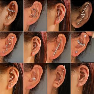 Wholesale stud chain earrings for sale - Group buy Vintage Crystal Ear Climber Earrings For Women Men Gold Chain Stud Earrings Pearl Ear Hook Ear Cuff Earring Jewelry