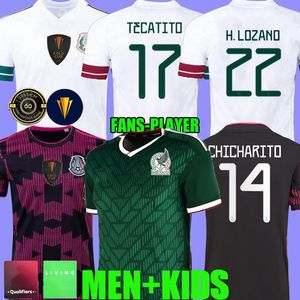 meksika kitleri toptan satış-2021 Meksika Futbol Formaları Özel Baskı ConcAcaf Altın Kupası Camisetas Fanlar Oyuncu Sürümü Chicharito Lozano Dos Santos Guardado Futbol Gömlek Çocuk Seti