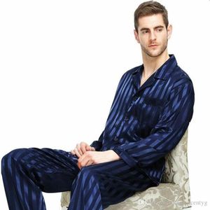 Wholesale black white striped pajamas resale online - Mens Silk Satin Pajamas Set Pajama Sleepwear Set Loungewear S XXXL Plus size